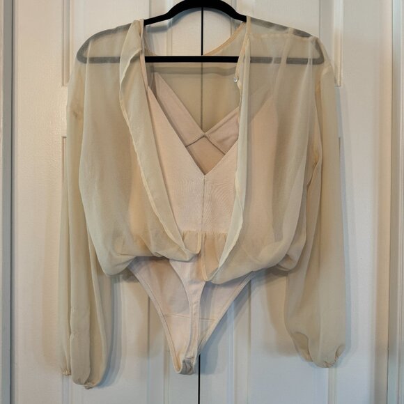 ARITZIA Wilfred Cream Chiffon Bodysuit Blouse | Size Small - Picture 6 of 11